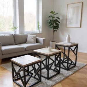 Modern Geometric Steel & Wood Jigon Table Set