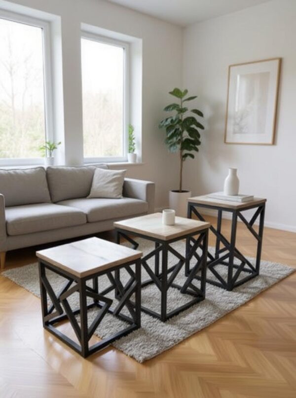 Modern Geometric Steel & Wood Jigon Table Set