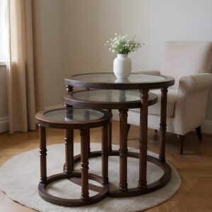 Round Nesting Tables with Glass Top