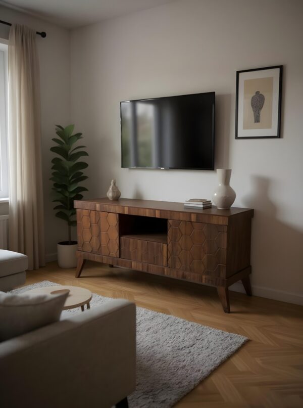 Hexagonal Wooden TV Table