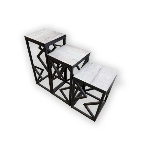 Modern Geometric Steel & Wood Jigon Table Set - Image 2