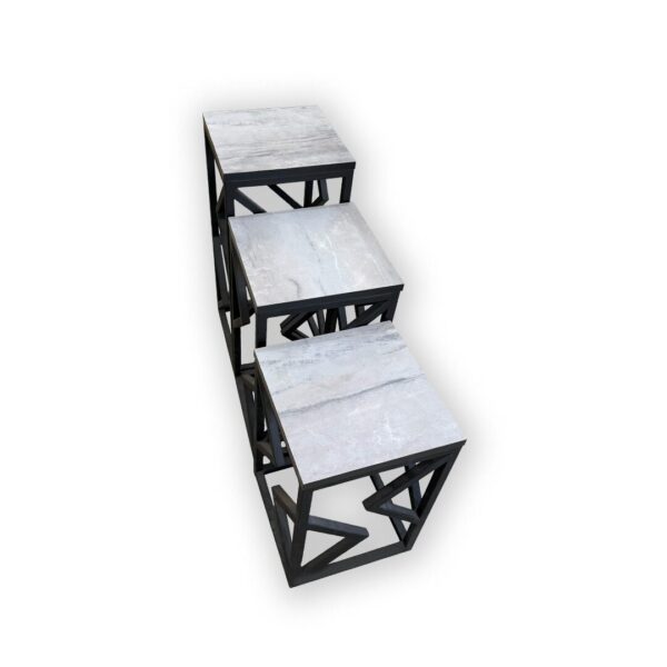 Modern Geometric Steel & Wood Jigon Table Set - Image 3