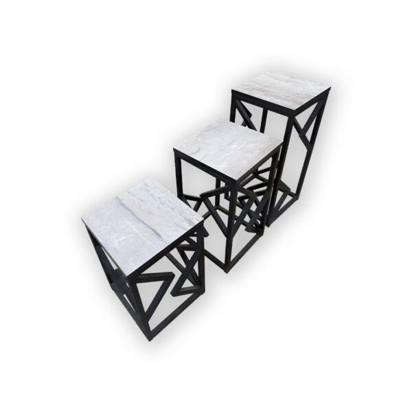 Modern Geometric Steel & Wood Jigon Table Set - Image 4